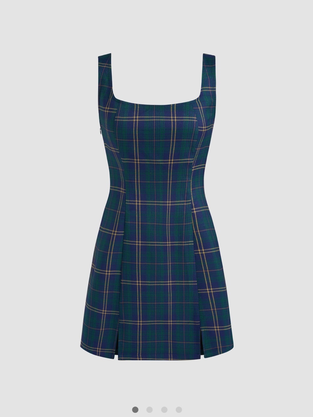 Plaid Scoop-Neck zipper Mini Dress in Green
